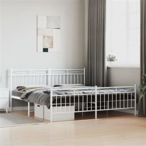 VidaXL Cadre de Lit Métal avec Tête de Lit Pied de Lit, Lit Double avec Sommier à Lattes, Lit Adulte avec Pied Chambre, Moderne, Blanc 183x213 cm