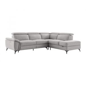 Vente-unique - Canapé d'angle droit relax électrique en tissu chiné gris clair cadilo
