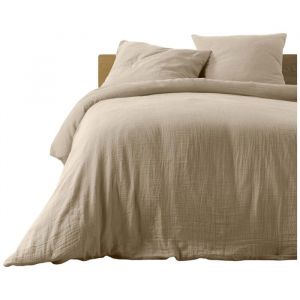 Housse de couette + 2 taies en gaze de coton 240 x 260 cm Tendance sable