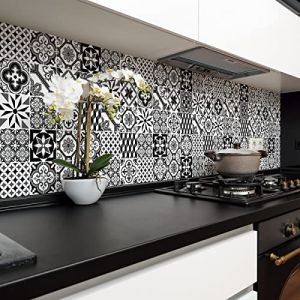 Sticker Mural Carrelage adh&eacute;sif Cuisine Salle de Bain - 24 Stickers Carreaux DE Ciment AZULEJOS BLACOS - 24stickers10x10cm