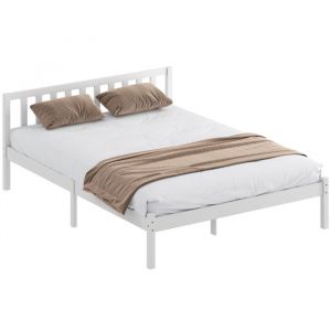 Homcom Cadre de lit - 140x190 cm - lit simple avec t&ecirc;te de lit sommier &agrave; lattes - pour enfants adultes - bois massif - blanc