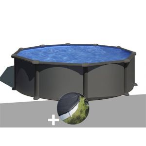 Gre Kit piscine acier gris anthracite Juni ronde 4,80 x 1,32 m + Bâche d'hivernage
