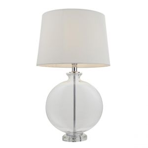 Endon Lampe de table en verre transparent, abat-jour en nickel