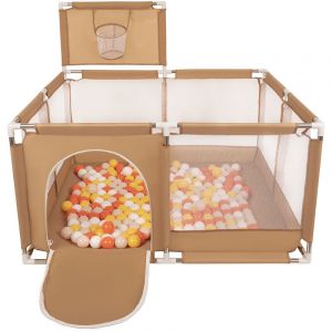 Image de Parc Bébé Avec 200 Balles Plastiques Aire De Jeu Pliable Basket, Beige : Jaune/Orange/Beige Pastel/Blanc - beige : jaune/orange/beige pastel/blanc