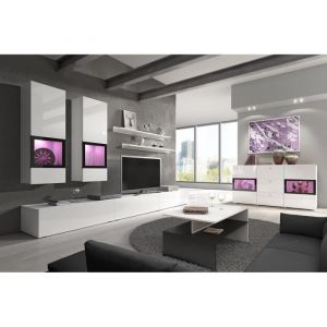 Ensemble meubles de salon - PRICE FACTORY - RAMOS - Blanc brillant - Contemporain - Design