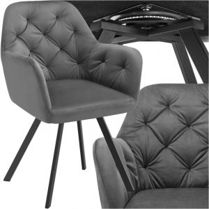 TecTake Fauteuil pivotant en velours avec accoudoirs rembourr&eacute;, avec motif matelass&eacute; avec dossier continu