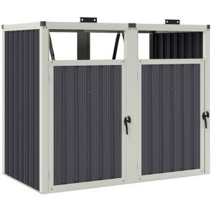 Outsunny Abri poubelles double - cache poubelles 2 x 240L - portes, couvercles - tôle acier ondulé blanc gris