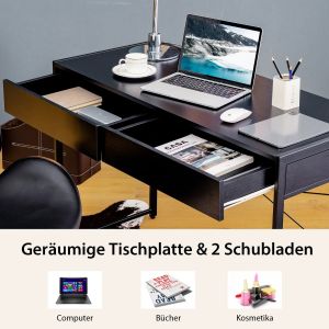Coast Desk Table d'ordinateur Table de bureau Table de travail pour PC avec 2 tiroirs noir
