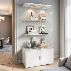 Vitrine en Verre - 164x78.5cm - 3 Etag&egrave;res - Eclairage LED - Verre Tremp&eacute; S&eacute;curit&eacute;