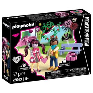 Playmobil Monster High Rendez-Vous de la Saint-Valentinc Draculaura et Clawd avec Banc et Accessoires, Jouet pour Enfants &agrave; partir de 5 Ans, 72043