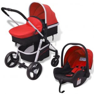 VidaXL Poussette 3-en-1 en aluminium rouge et noir