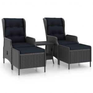 VidaXL Salon de jardin 3 pcs avec coussins Résine tressée Gris foncé