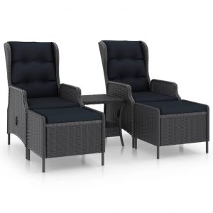 VidaXL Salon de jardin 3 pcs avec coussins Résine tressée Gris foncé