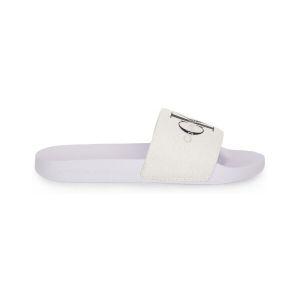 Calvin Klein Jeans pour femme. Tongs en toile monogramme blanc