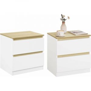 WOLTU Lot de 2 Tables de Chevet 40x30x41 cm. Table de Nuit en Bois. Chevet de Lit . Table d'appoint. Blanc+Chêne