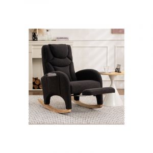 Wishdor - Fauteuil à bascule en tissu Teddy avec repose-pieds,chaise à bascule capitonné, avec poches d'accoudoirs, conception à dossier haut, gris