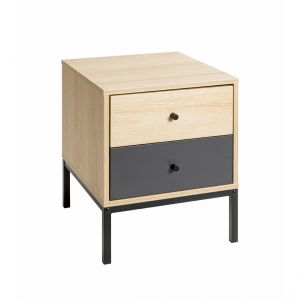 Console en tube d'acier peint en noir par poudrage corps en MDF décor chêne naturel
