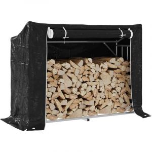 VidaXL Portant de bois de chauffage et housse de pluie acier galvanis&eacute;