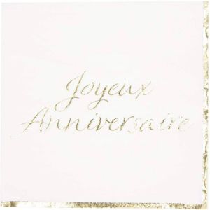 Ruedelafete Sachet de 16 Serviettes Joyeux Anniversaire, blanc et Or