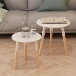 Image de VidaXL Ensemble de tables d'appoint 2 pcs Bois de pin massif Blanc