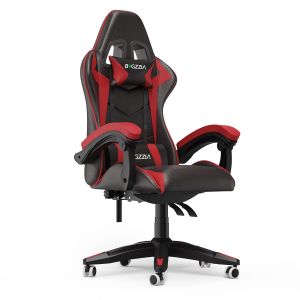 Chaise Gaming Inclinable 135°, Siège Confortable En Cuir, Fauteuil Gamer Ergonomique, Appui-Tête, Support Lombaire, Rouge
