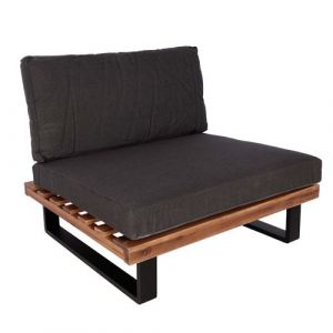 Fauteuil Lounge MENDLER HWC-H54 bois d'acacia MVG-certifié marron rembourrage gris foncé