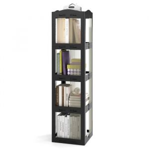 Biblioth&egrave;que &agrave; 4 Niveaux Rotative &agrave; 360&deg; COSTWAY, 141 cm &Eacute;tag&egrave;re d'Angle Pliante de Sol Translucide pour Salon Chambre Bureau, Noir