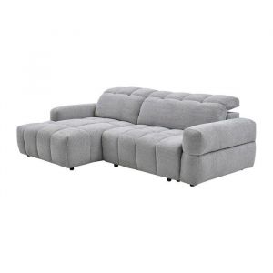 Canap&eacute; d'angle gauche relax avec assise coulissante &eacute;lectrique en tissu gris CARIALA