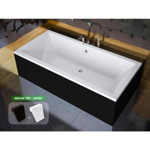 Baignoire rectangulaire 155 x 70 cm - avec Tablier Noir Mat et Repose T&ecirc;te OFFERT QUADRO