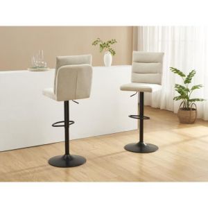 Vente-unique - Lot de 2 tabourets de bar en tissu et métal noir - Hauteur réglable - Beige - noriel
