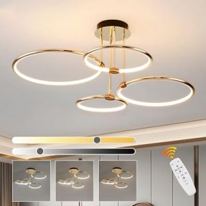 Plafonnier LED 4 Anneaux Ronds Dor&eacute; 85W - Lustre Moderne &Oslash;75cm