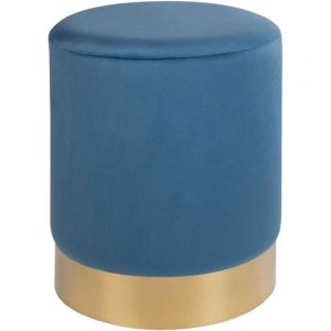 Image de Aubry Gaspard Pouf en velours bleu et métal doré Bleu