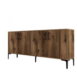 Menzzo Buffet bas 4 portes Vranus 180cm Bois Naturel et M&eacute;tal Noir