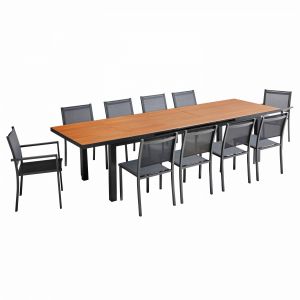 Image de Oviala Ensemble table de jardin rectangulaire extensible 320 x 100 x 76 cm avec 8 chaises et 2 chaises avec accoudoirs