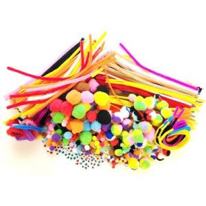 LOOLIPO - Maxi pack - Pack économique - Classe entière - 900 pièces : 300 Pompons, 200 Pompons tricolores, 300 chenilles, 100 Yeux Mobiles - Coloris Assortis - Loisirs Créatifs - L605905