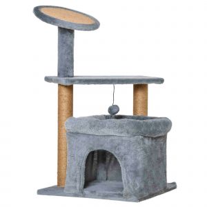 Pawhut Arbre à chat griffoirs grattoir jute naturelle gris