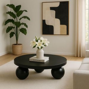 Table basse contemporaine design rond Bonnie Noir