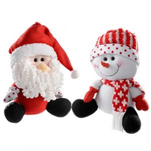WeRChristmas Lot de 2 d&eacute;corations de No&euml;l P&egrave;re No&euml;l Assis et Bonhomme de Neige 25 cm Rouge/Blanc