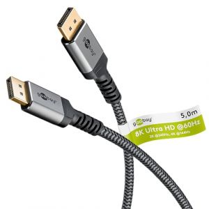 Goobay 65267 Câble Displayport 1.4 / Résolution jusqu'à 8K@60Hz (UHD) / 32,4 Gbit/s pour réduire les erreurs de transmission/Gaming & Video Streaming/Gris / 5m