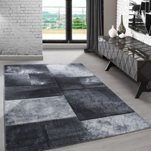 Carpetsale24 Tapis de salon Gris 160x230 cm, design à carreaux avec marbré, tapis sculpté à la main, tapis à poils courts
