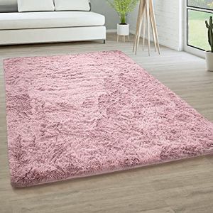 Tapis De Salon Poils Longs Fausse Fourrure Shaggy Moelleux Monochrome, Dimension:160 cm Rond, Couleur:Vieux-Rose