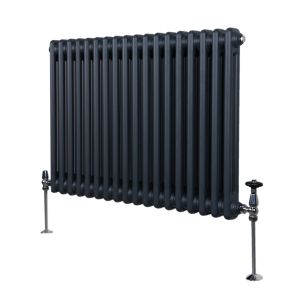 Monster-shop - Radiateur Traditionnel &agrave; Double Colonne 600 x 832 mm, Chauffage Moderne Horizontal en Acier au Carbone Gris Anthracite Mat, Cuisine