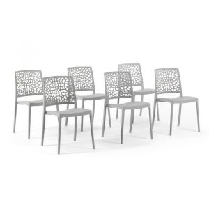 Lot de 6 chaises de jardin empilables en polypropylène gris clair