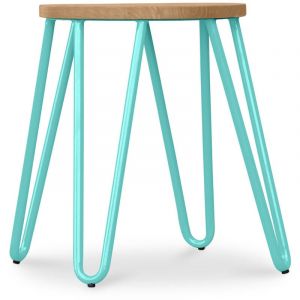 Tabouret Hairpin - 42cm - Bois Clair Et Métal Vert Pastel