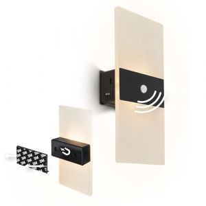 BRILONER Sticklights - Lampe murale sans électricité ni perçage avec détecteur de mouvement, batterie, fixation magnétique amovible, sans fil, 22x4x10 cm, noir