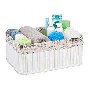 Relaxdays , panier, revêtement en tissu, bambou, rectangulaire, panier salle de bain 16,5x38x28,5 cm, choix de couleurs