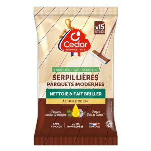 O'cedar Serpillières Parquets Modernes Fait briller | À l'Huile de Lin | Serpillières ultra-imprégnées sans rinçage | Parquets vitrifiés stratifiés | Fabriqué en France | x15 Serpillières Extensibles