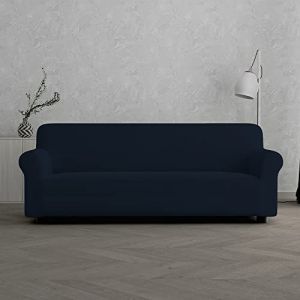 Nap Italian Bed Linen Housse de ca é “Leslie”, 95% Polyester + 5% élastomètre, Bleu Foncé, 3 Places