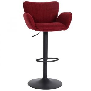 Décoshop26 Tabouret de bar x1 pivotant avec accoudoir repose-pieds rotatif en tissu bordeaux foncé base métal noir 040008588