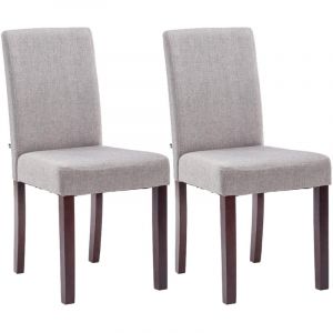 CLP Lot de 2 Chaises de salle &agrave; manger Ina en Tissu avec Dossier Haut et Pieds en Bois, Gris clair-Cappuccino